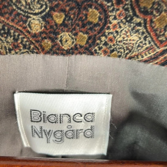 VINTAGE Bianca Nygard Velvet Collarless Blazer Brown Paisley Single Breast 12 - Picture 8 of 12